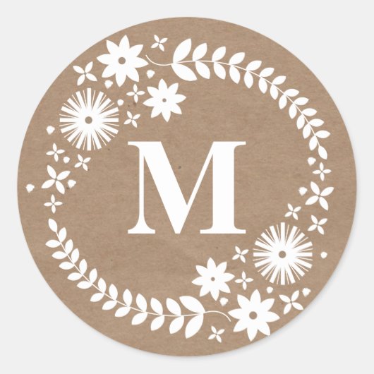 Rond Sticker Brown de monogramme de couronne blanche (Devant)