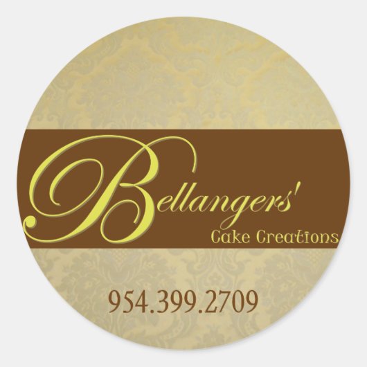 Rond Sticker Brown Gold Damask (Devant)