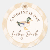 Rond Sticker Brown One Lucky Duck 1er Anniversaire (Devant)