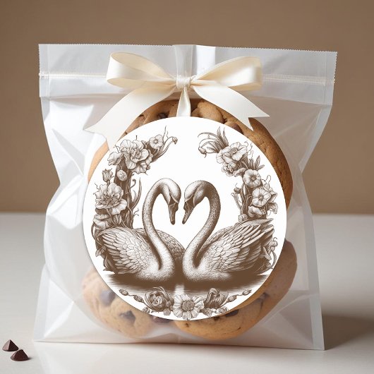 Rond Sticker Brown Swan Wedding Favor Automne