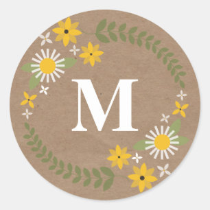 Rond Sticker Brown Wilflower Monogram