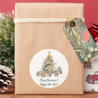 Rond Sticker cadeau Arbre de Noël Aquarelle