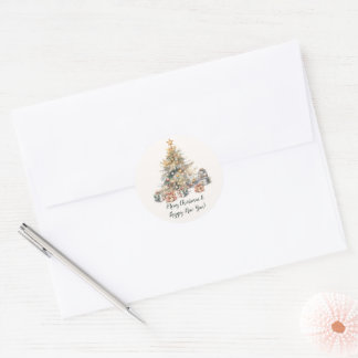 Rond Sticker cadeau de Noël et enveloppe
