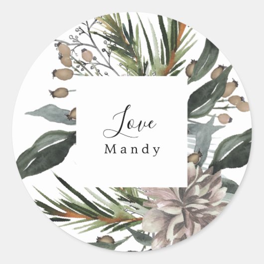 Rond Sticker cadeau de Noël Vintage Floral (Devant)