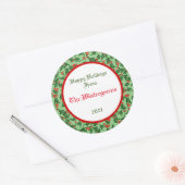 Rond Sticker cadeau Green Holly avec Berries rouges (Enveloppe)
