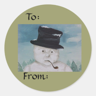 Rond Sticker cadeau Noël Snowman