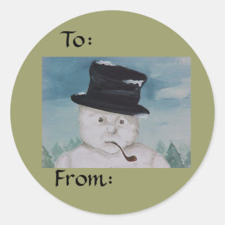 Rond Sticker cadeau Noël Snowman