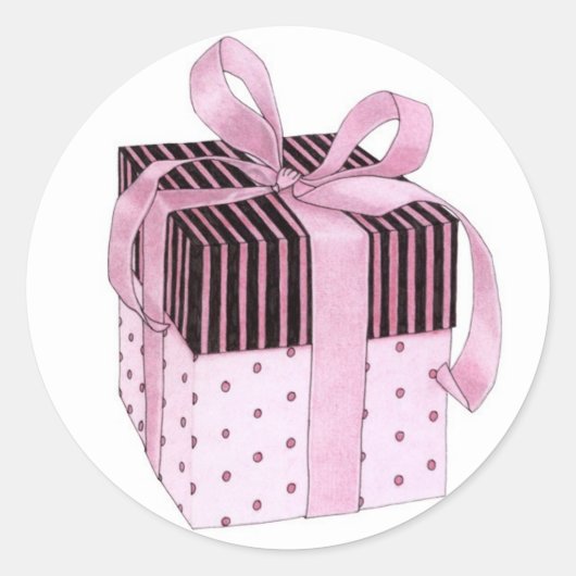 Rond Sticker cadeau rose et noir (Devant)
