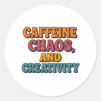 Rond Sticker Caféine Chaos et Créativité - Funky Retro