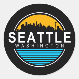 Rond Sticker Carré de voyage Seattle Washington Skyline