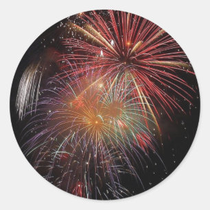 Rond Sticker Carré pour le nouvel an Fireworks