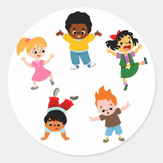 Rond Sticker Cartoon Cinq Enfants (Devant)