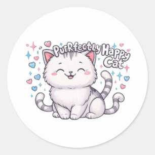 Rond Sticker Cat Cute, Parfaitement Heureux