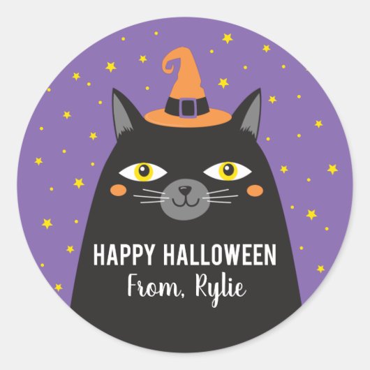 Rond Sticker chat Halloween mignon (Devant)