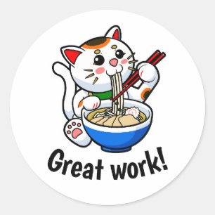 Rond Sticker Chat Lucky pour professeur "Great Work"