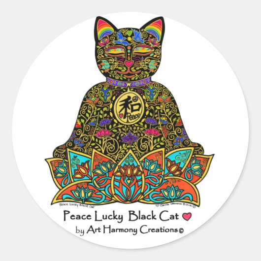 Rond Sticker Chat Noir Lucky Peace (Devant)