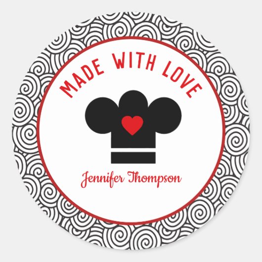 Rond Sticker Chef Casquette Fabriqué avec amour (Devant)