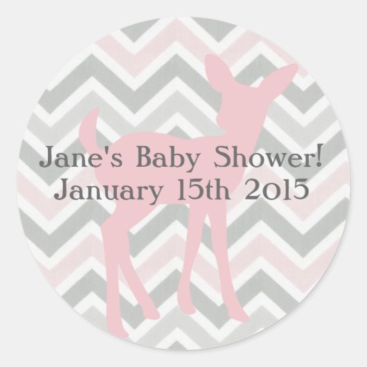 Rond Sticker Chevron Rose Bébé & Rose/Gris (Devant)