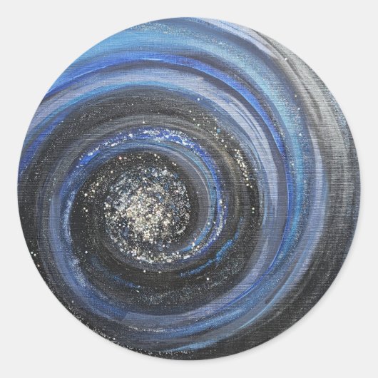 Rond Sticker chrétien Abstrait à spirale bleue et noire (Devant)