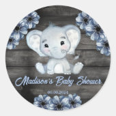 Rond Sticker circulaire Baby shower Floral Blue Elephan (Devant)