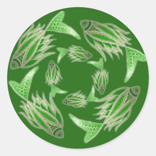 Rond Sticker circulaire de poisson vert (Devant)