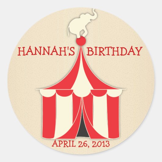 Rond Sticker Circus Tent & Elephant Anniversaire de enf (Devant)