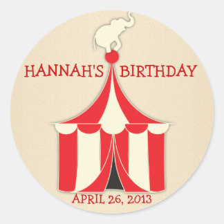Rond Sticker Circus Tent & Elephant Anniversaire de enf