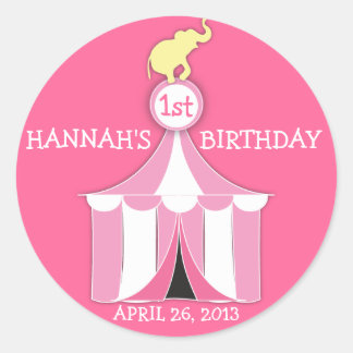 Rond Sticker Circus Tent & Elephant Anniversaire de enf