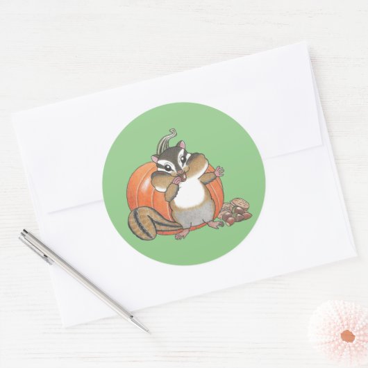Rond Sticker Citrouille de Chipmunk mignon (Enveloppe)