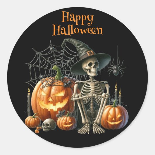 Rond Sticker Citrouille d'Halloween squelette (Devant)