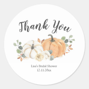 Rond Sticker Citrouille Floral Blanc Automne