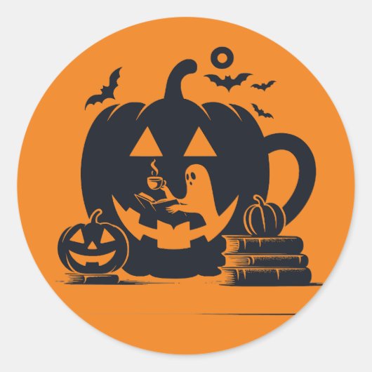 Rond Sticker citrouille Halloween Café (Devant)