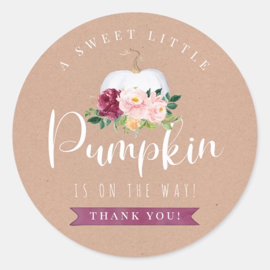 Rond Sticker Citrouille Merci de Baby shower Automne (Devant)