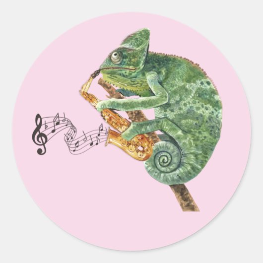 Rond Sticker Classic Round Saxophone Chameleon Jazz (Devant)
