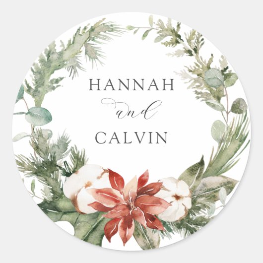 Rond Sticker classique de mariage d'hiver (Devant)