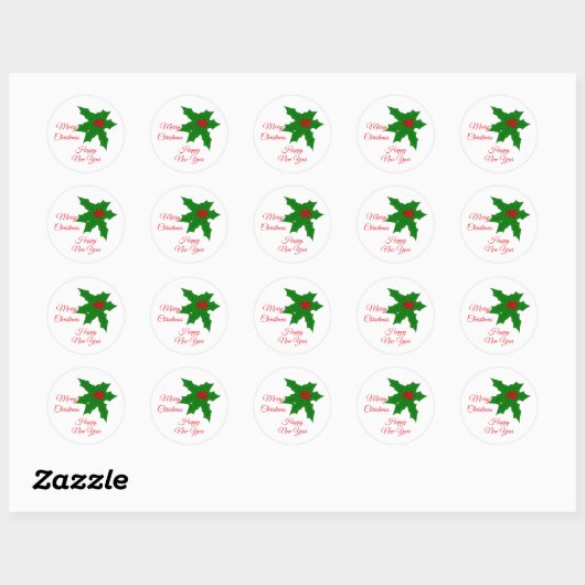 Rond Sticker classique de Noël Holly (Feuille)