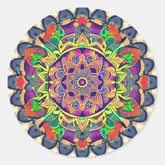 Rond Sticker classique Mandala Rouge et Vert (Devant)