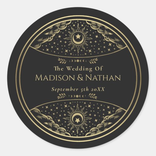 Rond Sticker classique Mariage de Tarot Elegant Or (Devant)