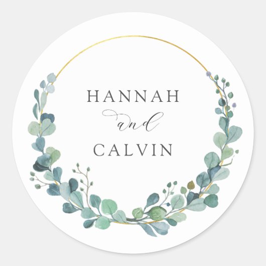 Rond Sticker classique Mariage Eucalyptus (Devant)