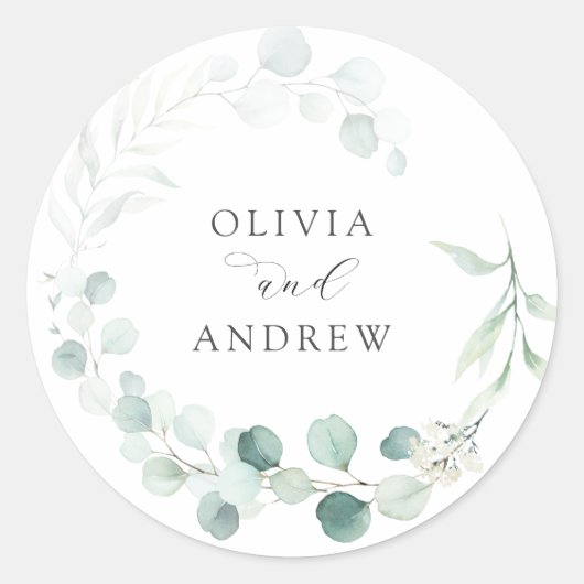 Rond Sticker classique Mariage Eucalyptus (Devant)