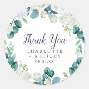 Rond Sticker classique Merci Fleurs Blanches Favoriser