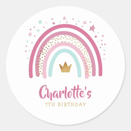 Rond Sticker classique moderne Rainbow Birthday Party (Devant)