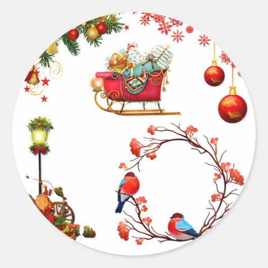 Rond Sticker classique père Noël et Red Sleigh (Devant)