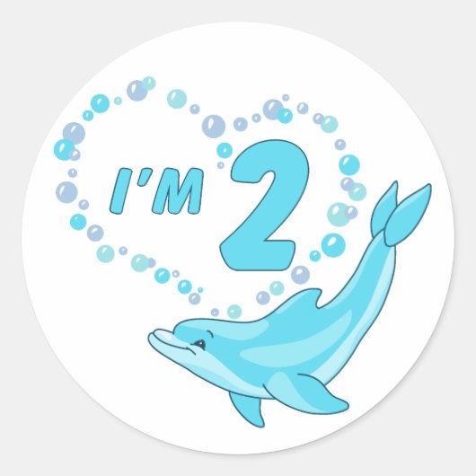 Rond Sticker classique ronde Dolphin Heart 2e anniversa (Devant)