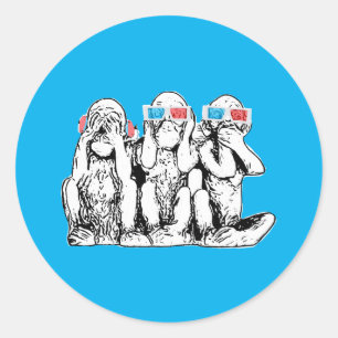 Rond Sticker Classique Trois Singes Sages