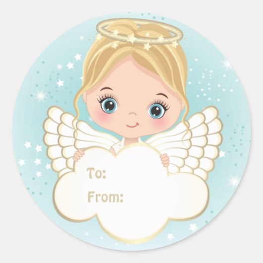 Rond Sticker Cloud de Nativité mignon Angel tenant (Devant)
