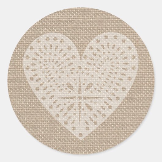 Rond Sticker Coeur Blanc Inspiré Burlap (Devant)