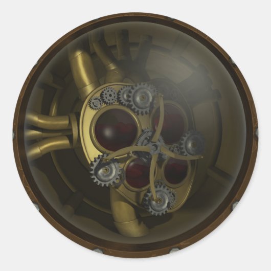 Rond Sticker Coeur mécanique Steampunk (Devant)