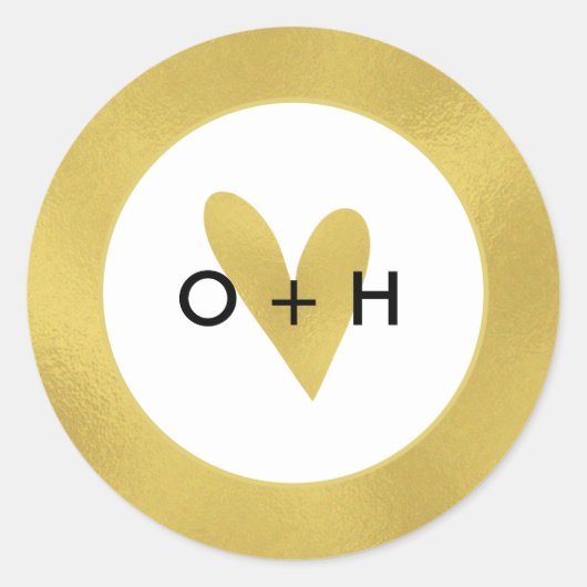 Rond Sticker Coeur Or Monogramme Faveur (Devant)