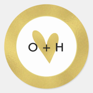 Rond Sticker Coeur Or Monogramme Faveur